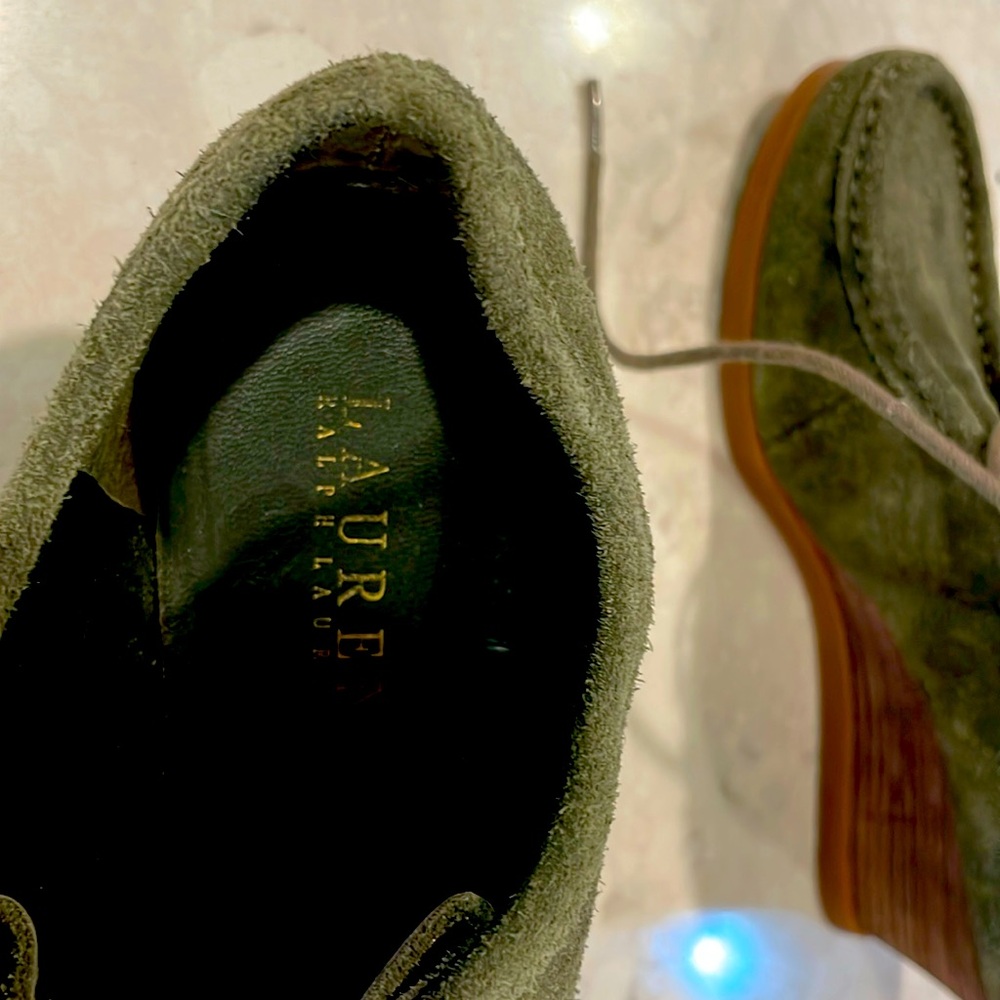 “Lauren” Ralph Lauren - Olive Green Suede Wedge Booties Size 7 Denva